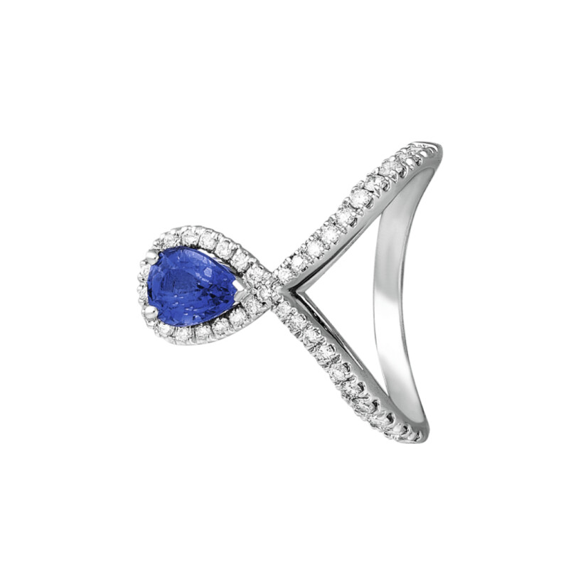 Bague saphir bleu diamant or blanc 750