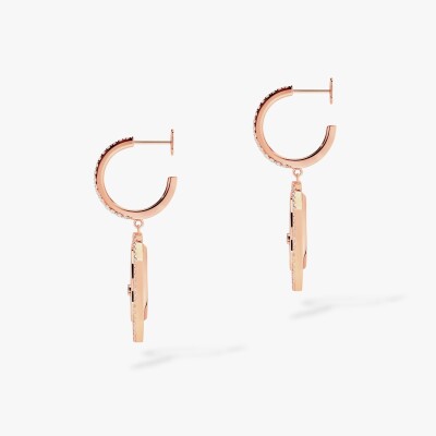 Boucles d'oreilles créoles Messika Lucky Move en or rose, nacre et diamants
