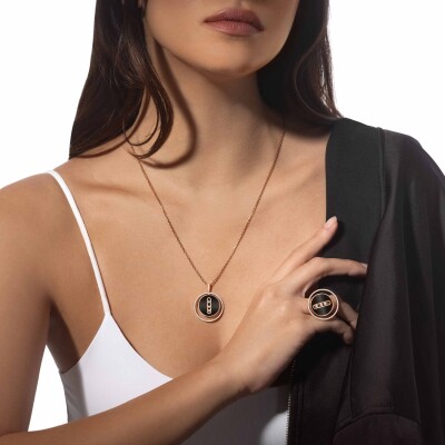 Collier Messika Lucky Move en or rose, diamants et onyx, MM