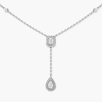 Collier cravate Messika My Twin Cravate en or blanc et diamants 2x0.10ct