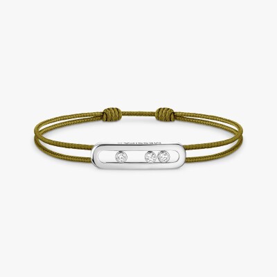 Bracelet cordon Messika Care(s) kaki en or blanc et diamants