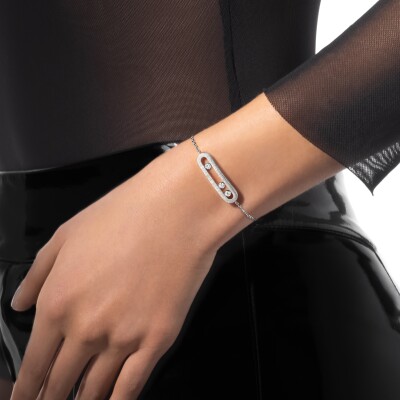 Bracelet Messika Move Classique ciselé en or blanc et diamants