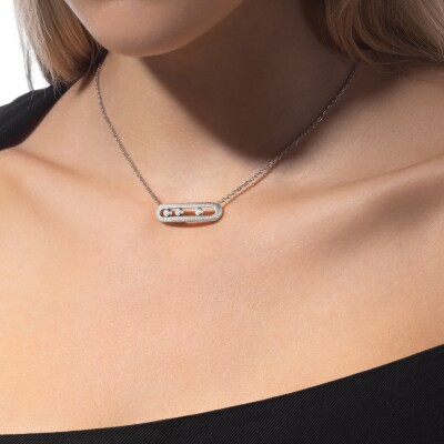 Collier Messika Move Classique ciselé en or blanc et diamants