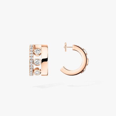 Boucles d'oreilles mini créoles Messika Move Romane en or rose et diamants