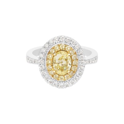 Bague Spring en or blanc, diamant jaune taille ovale et diamants