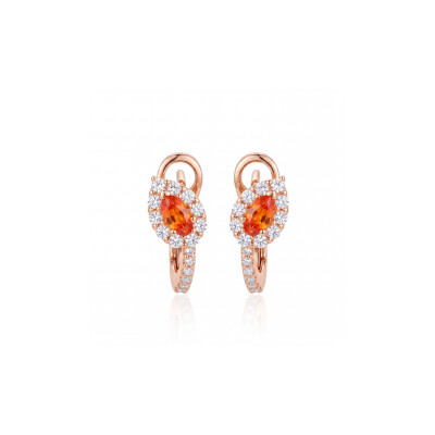 Boucles d'oreilles Héritage, petit modèle, en or rose, Saphir orange taille poire et diamants