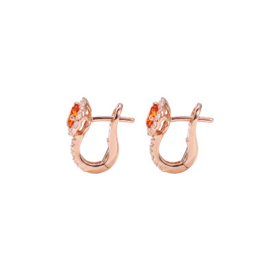 Boucles d'oreilles Héritage, petit modèle, en or rose, Saphir orange taille poire et diamants