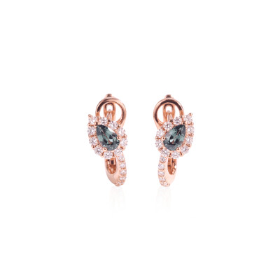 Boucles d'oreilles Héritage, petit modèle, en or rose, Saphir Vert taille poire et diamants