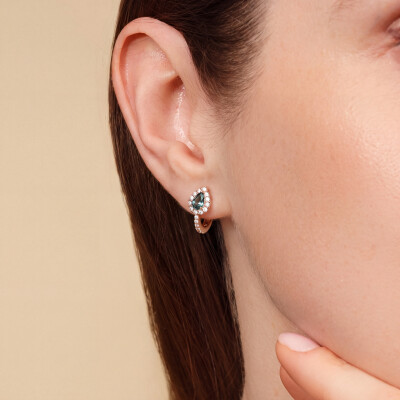 Boucles d'oreilles Héritage, petit modèle, en or rose, Saphir Vert taille poire et diamants