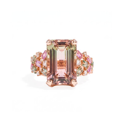 Bague Lueur du Jour en or rose, tourmaline, saphir vert et rose, diamants