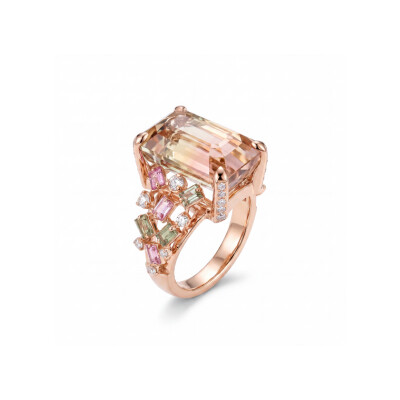 Bague Lueur du Jour en or rose, tourmaline, saphir vert et rose, diamants