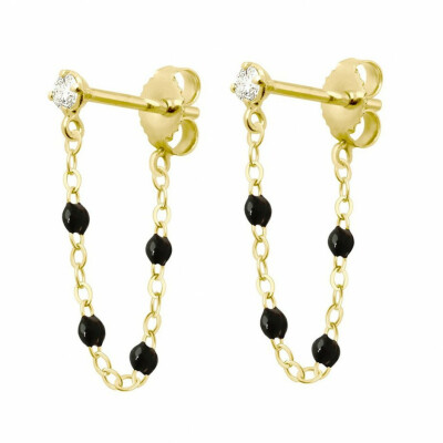 Boucles d'oreilles, Gigi Suprême en or jaune, résine bleu nuit, diamants