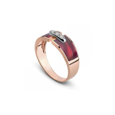 Bague Clozeau HÉLÈNA en or rose, résine rouge et diamants