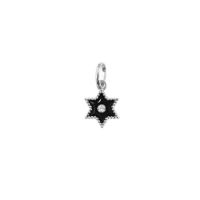 Pendentif étoile star en or blanc, résine noire et diamant