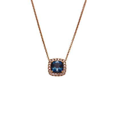 Collier en or rose, topaze london blue et diamants