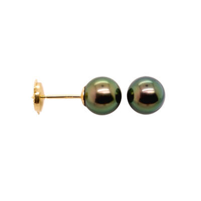 Boucles d'oreilles puces en perles de Tahiti, or jaune