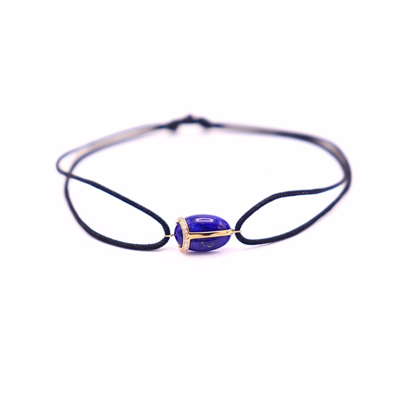 Bracelet Scarabée Lapis lazuli et diamants PT sur cordon
