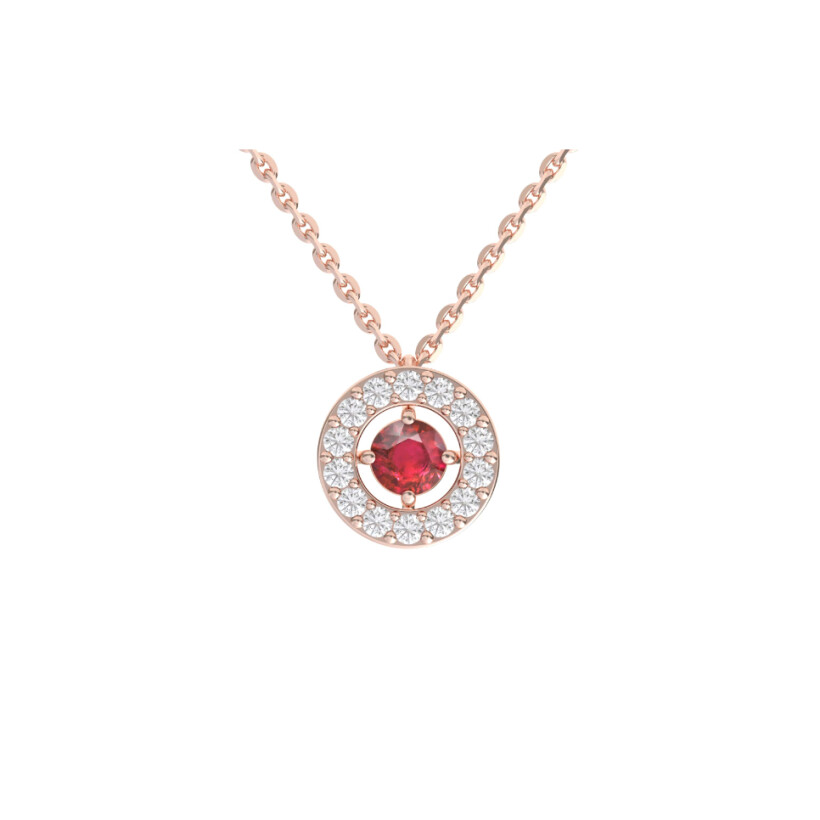 Collier or rose rubis et diamants