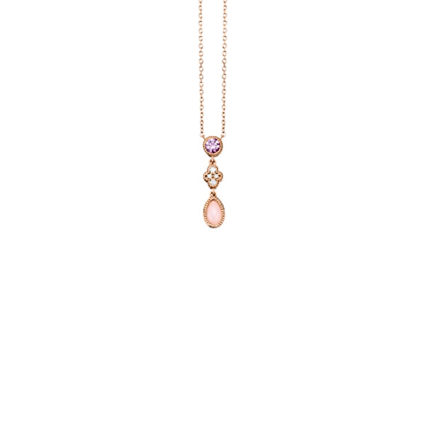 Collier Arya en or rose, diamants, saphir rose et opale rose