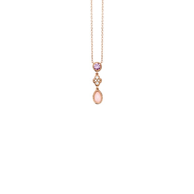 Collier Arya en or rose, diamants, saphir rose et opale rose