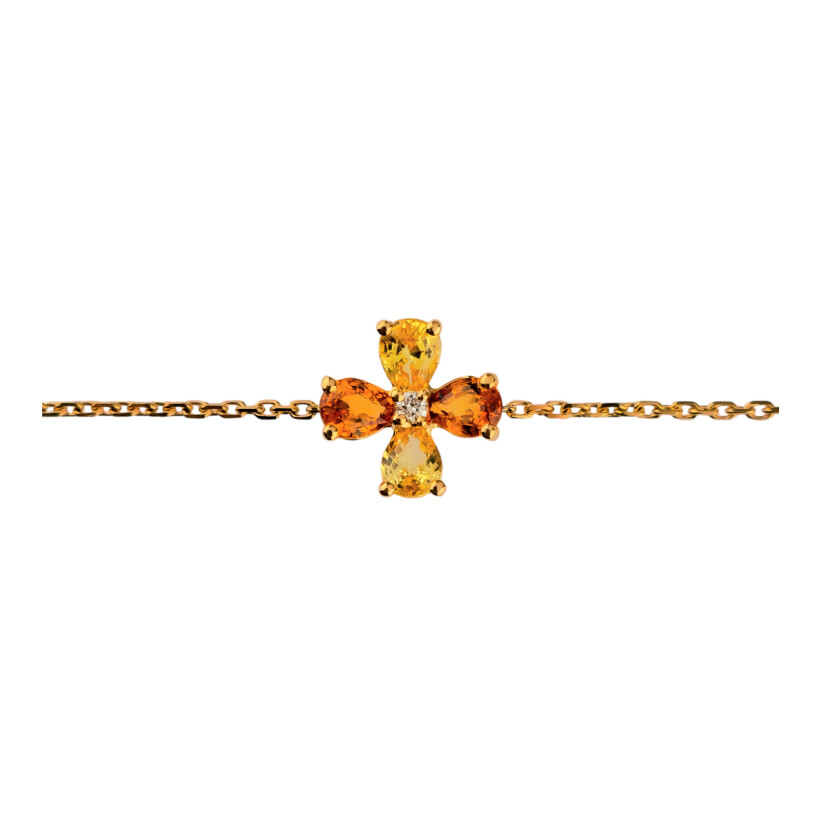 Bracelet trèfle Saphir jaune et orange