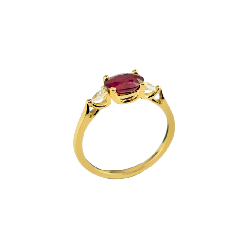 Bague Marianne Trilogie en or jaune, rubis et diamants