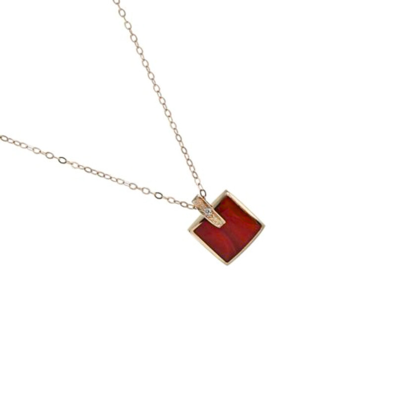 Collier Clozeau HELENA en or jaune, résine rouge et diamant