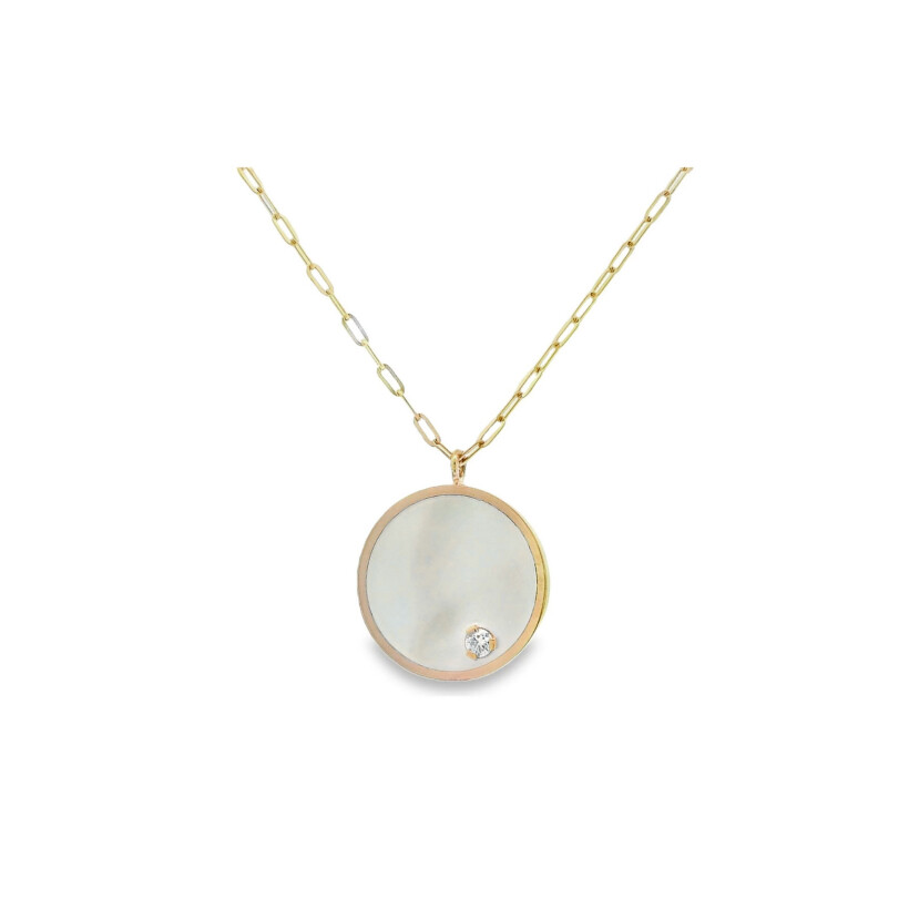 Collier Clozeau ECLIPSE en or jaune, résine blanche et diamant