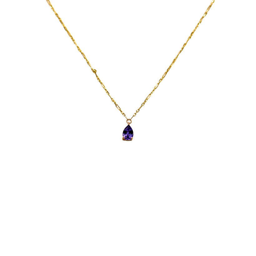 Collier en or jaune, maille fantaisie et tanzanite