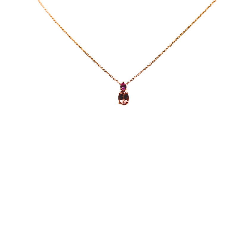 Collier en or rose, Morganite et Saphir rose