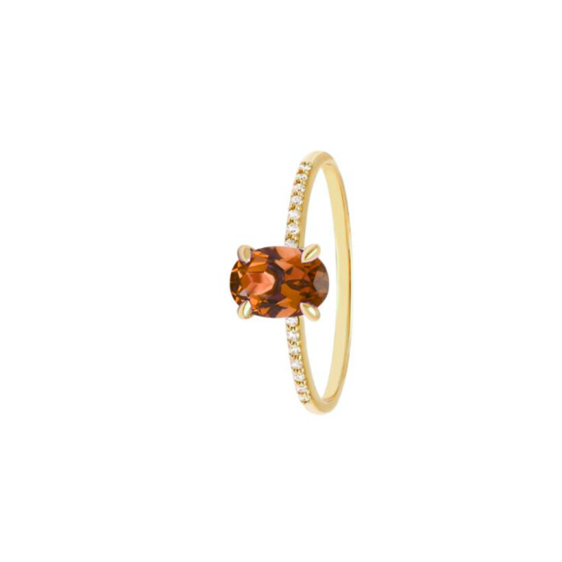 Bague India en or jaune, citrine madere et diamants