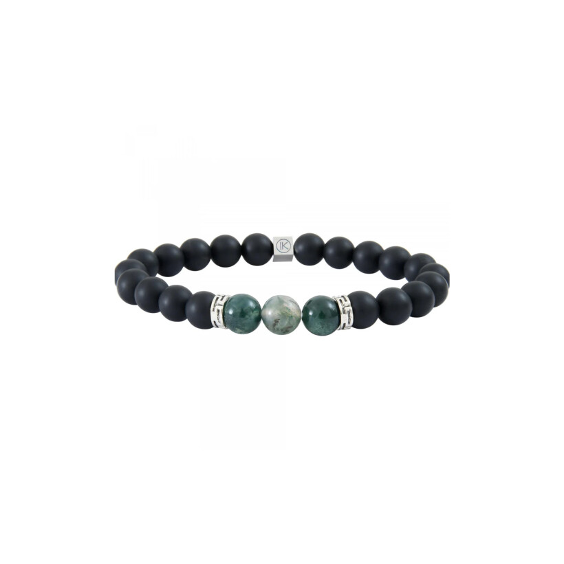 Bracelet IKOBA en Agate noire et Agate mousse 8mm