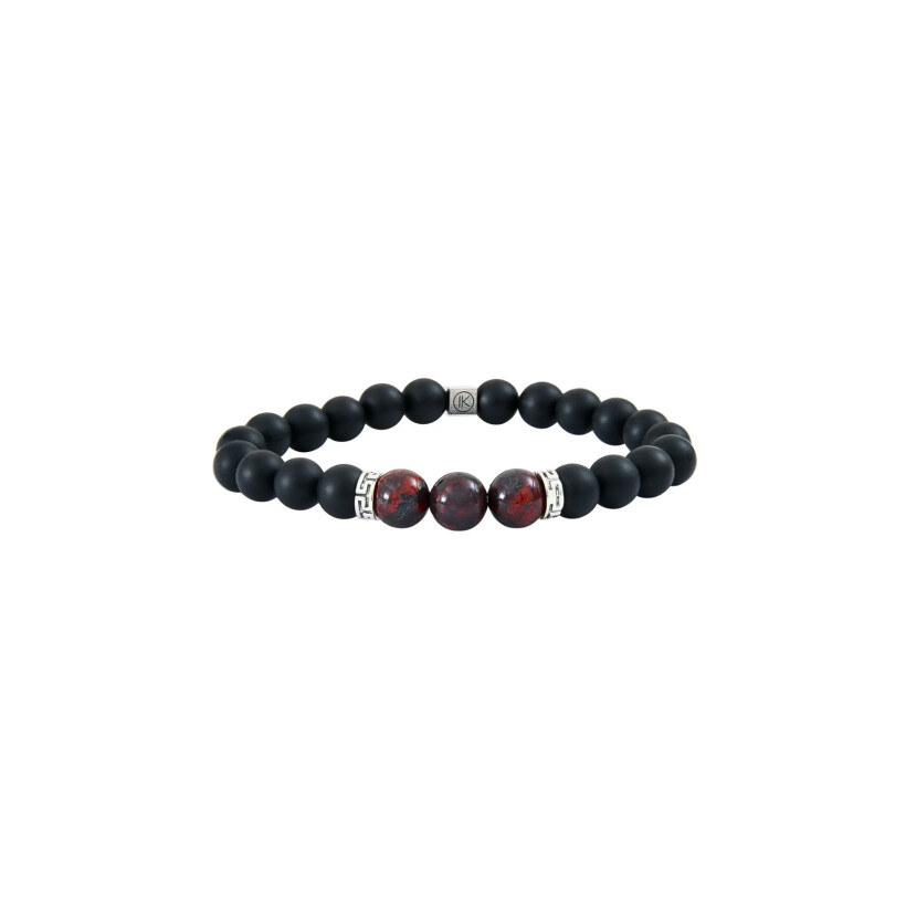 Bracelet IKOBA en Jaspe rouge et Agate noire 8mm