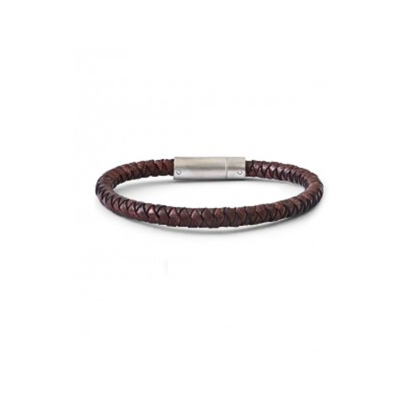 Bracelet Ikoba en cuir marron tréssé