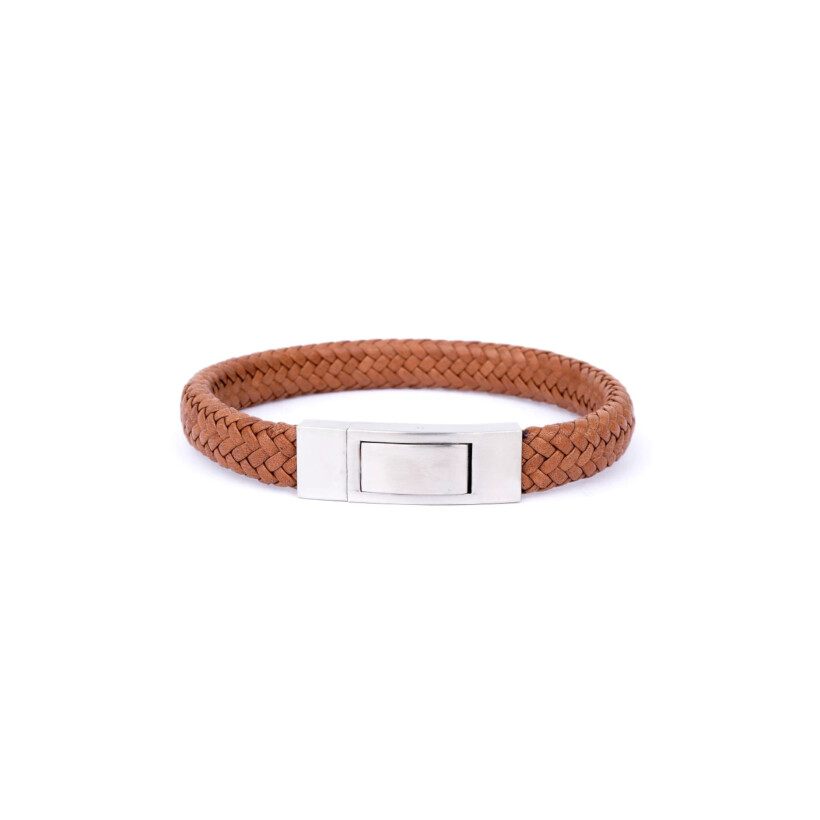 Bracelet IKOBA en cuir marron tréssé