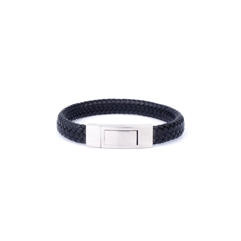 Bracelet IKOBA en cuir noir tréssé