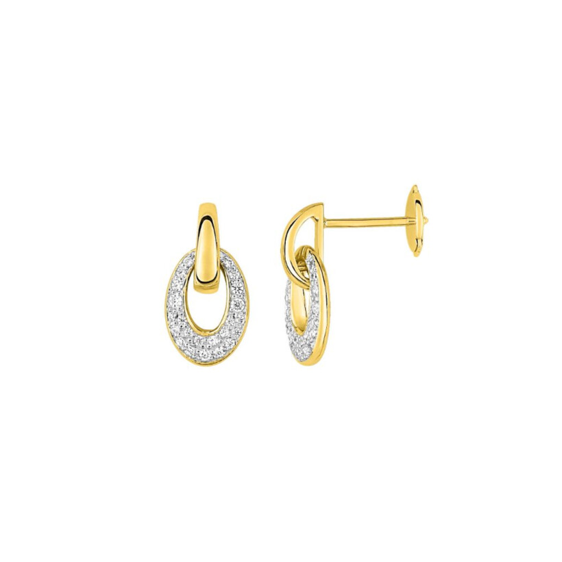 Boucles d'oreilles pendantes ovales en or jaune et diamants