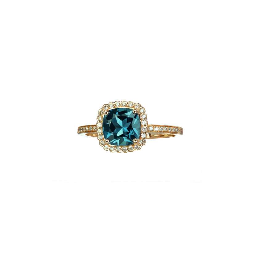 Bague Isabelle Langlois Princesse Mathilde en or jaune, topaze blue london et diamants