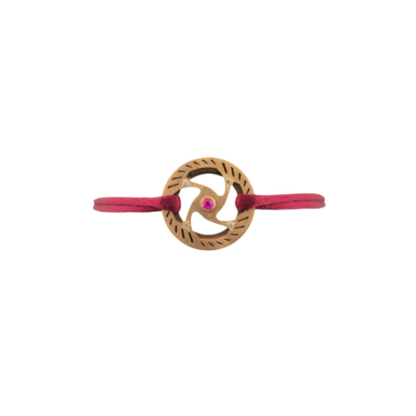 Bracelet R-Racing Gravel Disque en Or rose Mat, Saphir rose et Diamants