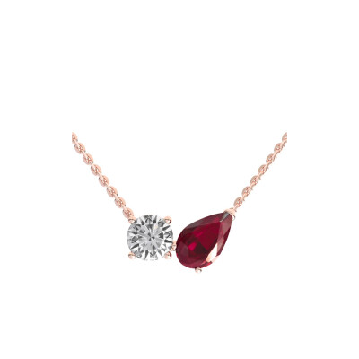 Collier Marianne en or rose, Rubis poire et Diamant