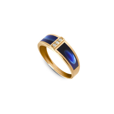 Bague Clozeau en or jaune, résine bleue de prusse et diamants