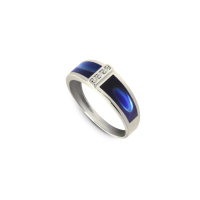 Bague Clozeau en or blanc, résine bleue de prusse et diamants