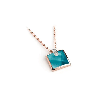 Collier Clozeau Helena en or rose, résine turquoise et diamant