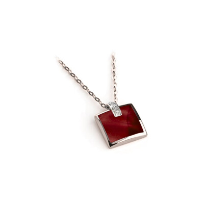 Collier Clozeau Helena en or blanc, résine rouge et diamant