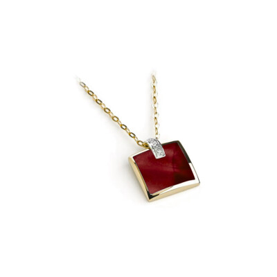 Collier Clozeau Helena en or jaune, résine rouge et diamant