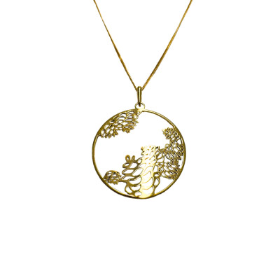 Pendentif ronde des pommes de pin en or jaune