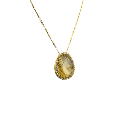 Collier Astrée en or jaune, Quartz rutile et diamants