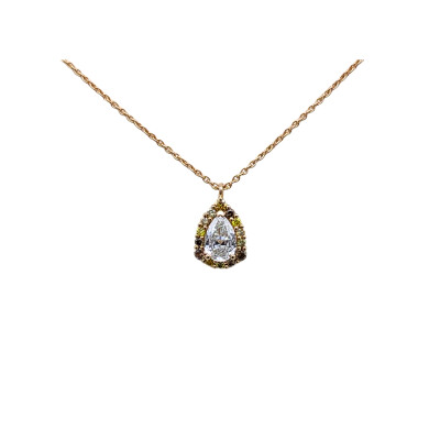 Collier Tutti Fancy en or rose, diamant et entourage diamants de couleur