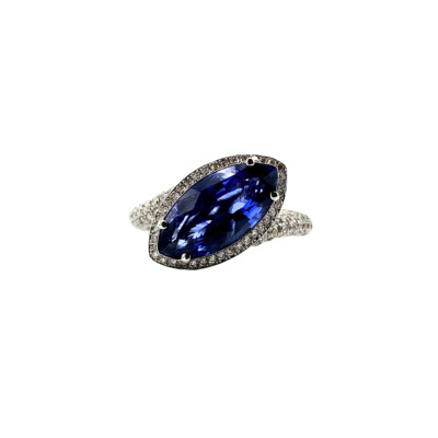 Bague Saphir navette et diamants