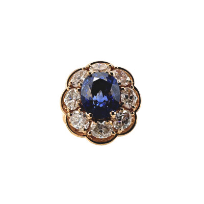 Bague flora entourage en or rose, saphir et diamants